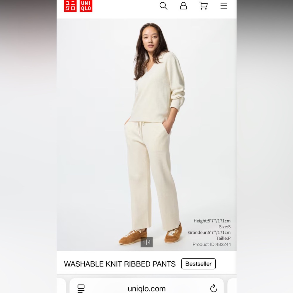 TWO Uniqlo WASHABLE KNIT RIBBED PANTS in Cream and Light Sage - Picture 13 of 13